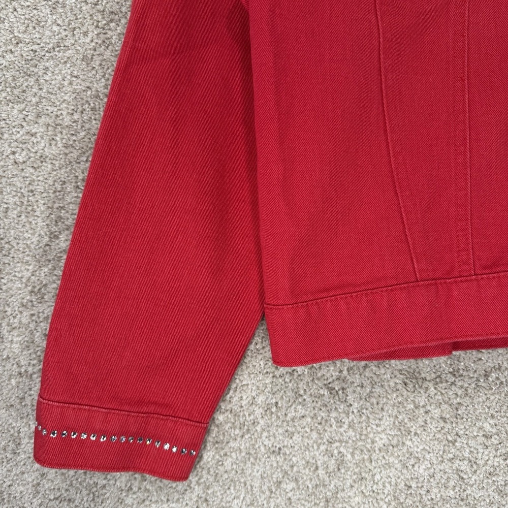 Christine‎ Alexander Red Embellished Rhinestone Denim Jacket M Rodeo Western - Picture 4 of 11
